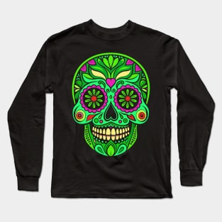 Neon Green Mexican Sugar Skull Long Sleeve T-Shirt